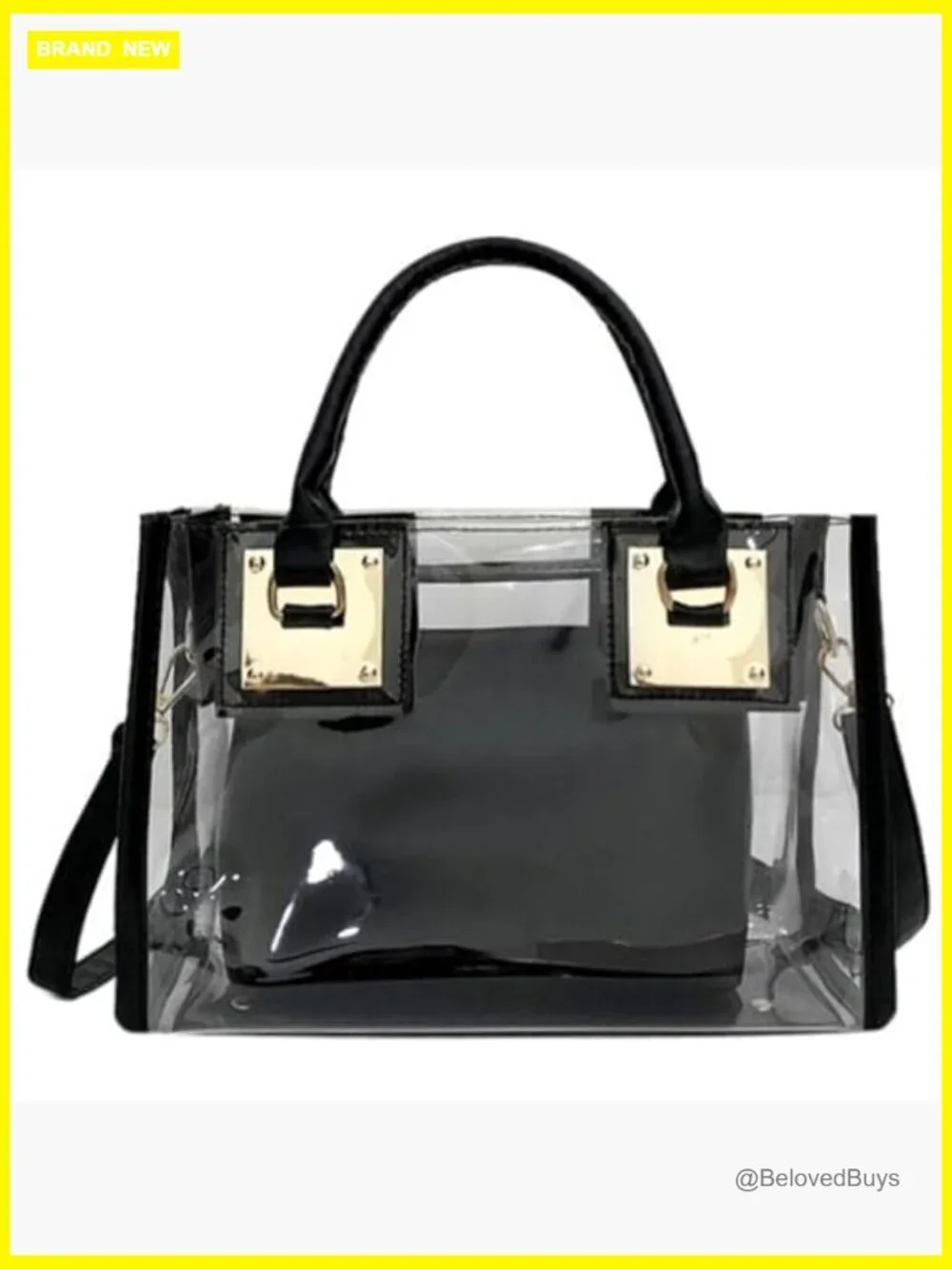 2 Pcs Clear PVC Satchel Set - Tote & Clutch, Transparent Handbag